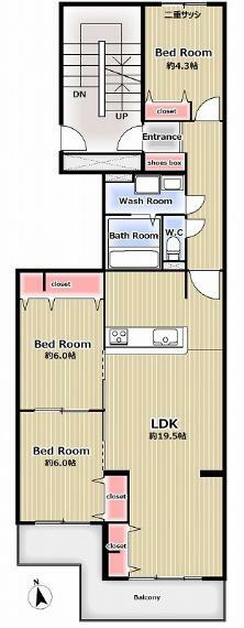 間取り図 83.32平米のゆったりとした3LDK リビング含めた全居室に収納があります