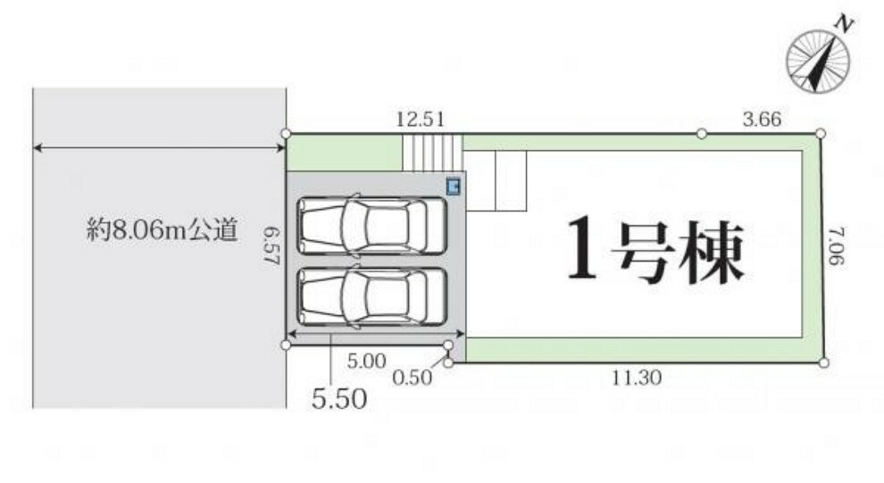 区画図 玄関と道路の間には、ゆとりを持ってアプローチを配置。お子さんの飛び出し防止にも配慮されています。