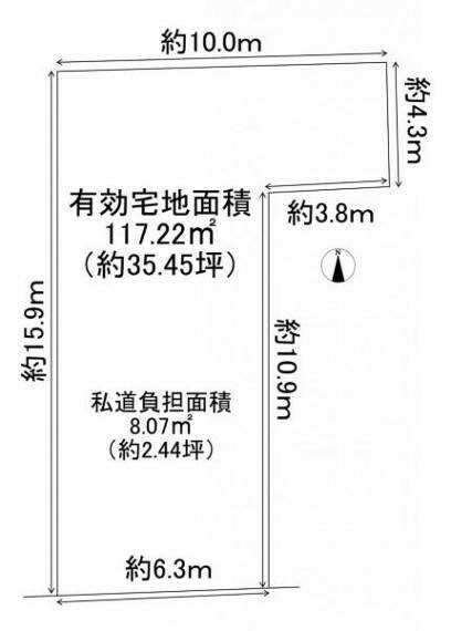 区画図 有効宅地面積:117.22平米 建物プラン承ります！