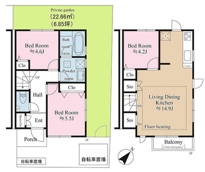 3LDK　2階建メゾネットタイプ　戸建とマンションの融合したお住まい