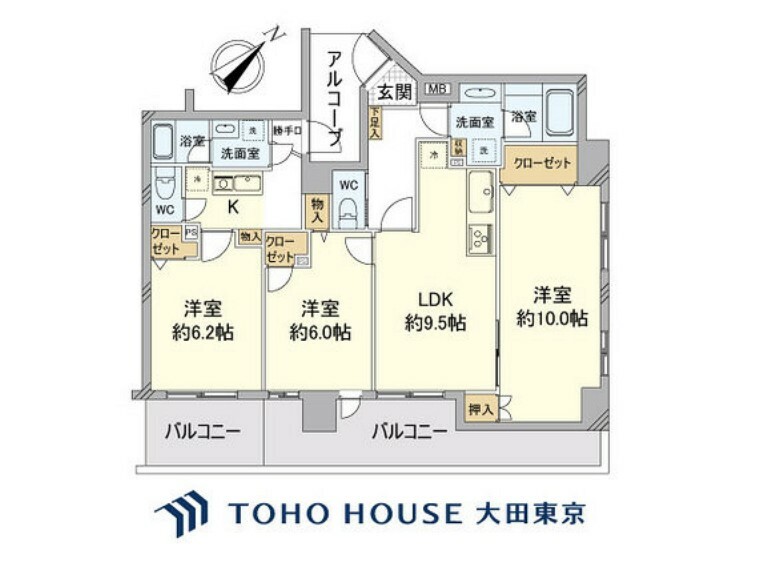 間取り図 3LDKK、専有面積80.06m2、バルコニー面積17.99m2