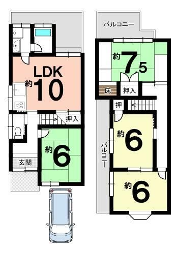 京都市西京区樫原塚ノ本町(4LDK)の間取り