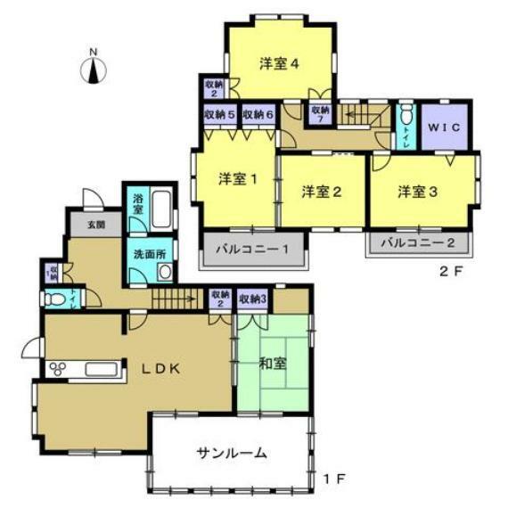 間取り図 【間取り図】5LDK・北側、西側と2方道路、南に庭があります。十分な部屋数がありますので、ご家族でも住みやすい住宅です。