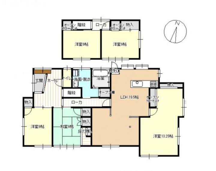 間取り図 【間取り】5LDKのゆとりのある間取りです。全部屋6帖以上、家族の多い方でも安心です。