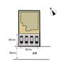 区画図 敷地面積は約165平米（50坪）です。駐車場は4台駐車可能。前面道路は約6mあるので車の通行も楽々です。