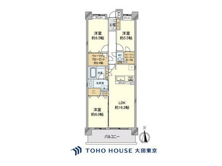 間取り図 3LDK、専有面積80.07m2、バルコニー面積11.60m2