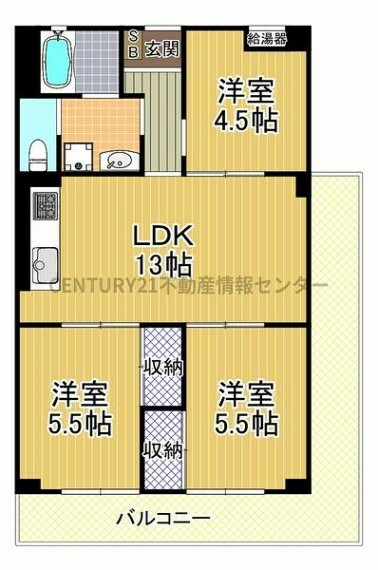 間取り図 ●リノベーション済！（2023年8月） 〇北東向き引廻しバルコニー！ 　陽当り、通風、眺望良好です！