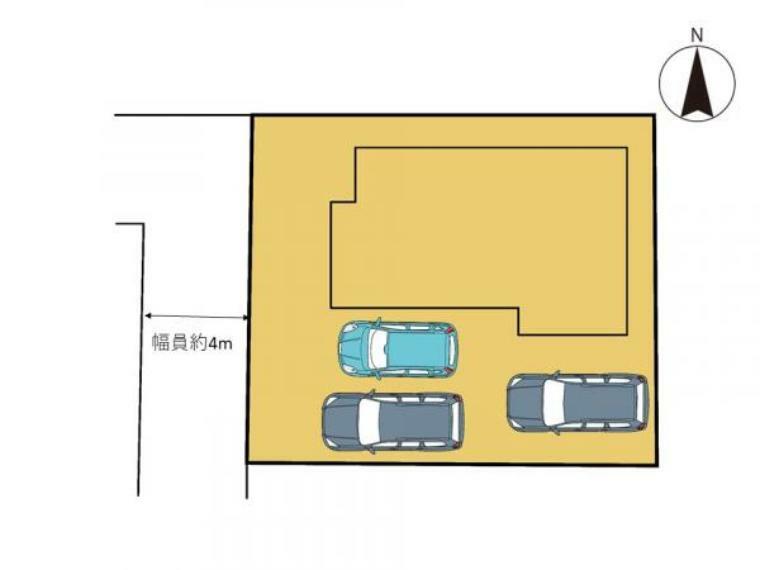 区画図 【区画図】区画図です。庭木伐採を行い、普通車2台、軽自動車1台駐車可能になりました。普通車と軽自動車でしたら並列で駐車可能ですので、出し入れも安心です。