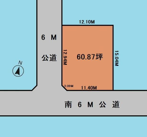 区画図 6m×6mの南西角地。土地約60坪の登場です。条件なし売地。JR宇都宮線 蓮田駅 徒歩13分の好立地です。