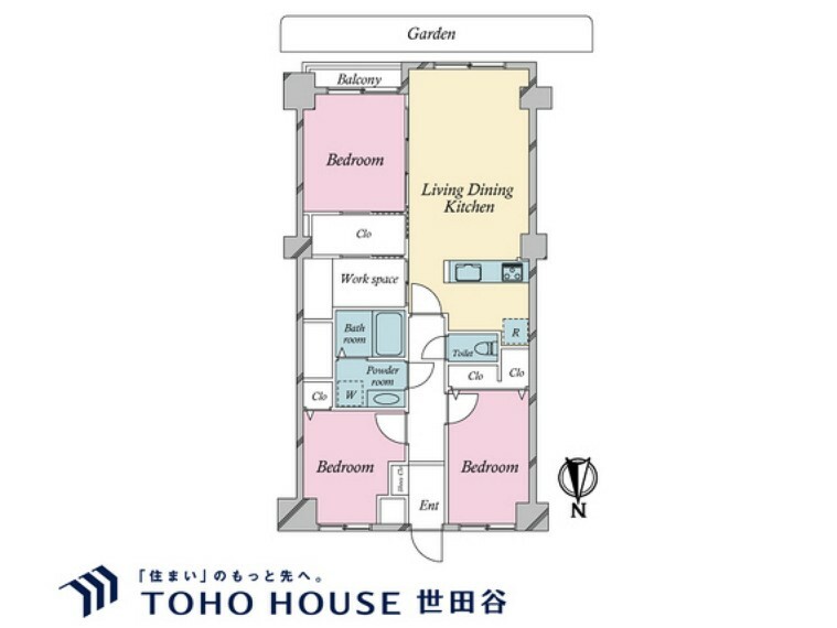 3LDK、専有面積71.11m2、テラス面積5.20m2、専用庭面積12.20m2