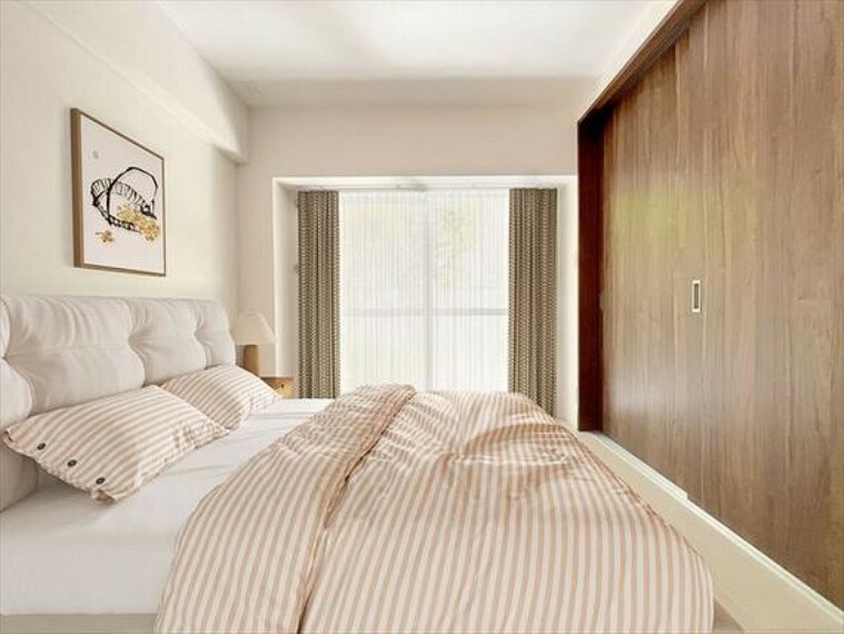 寝室 住まう方でカスタマイズしていただけるシンプルなデザインの内装。ご自身で素敵な空間を創り上げられます。（CG加工済み）