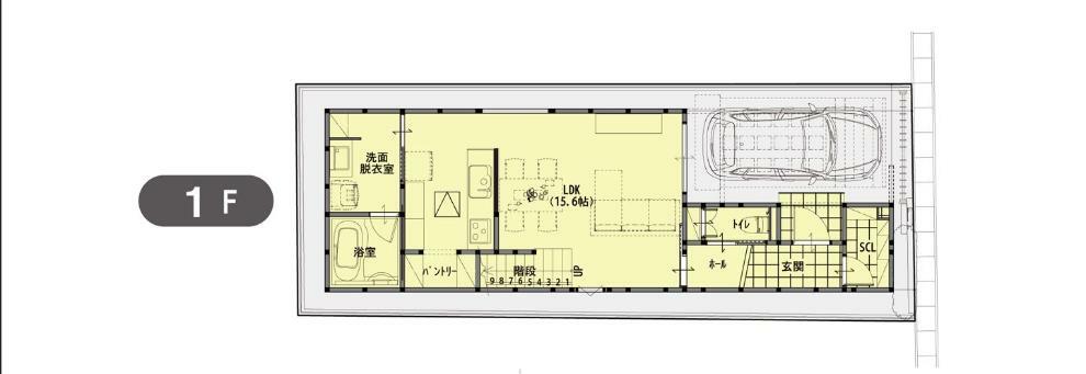 参考プラン間取り図 【本分譲地に建築可能な建物プラン例】LDKに階段を作ることで家族とのコミュニケーションが生まれます。建物プラン例（1号地）建物価格　2.100万円建物面積　101.13m2