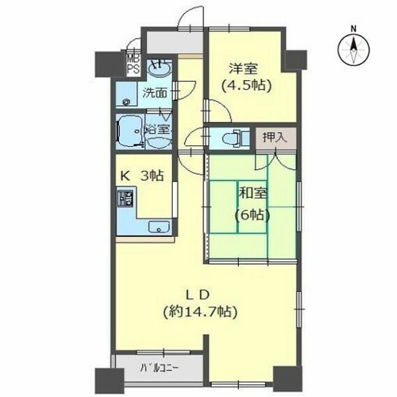 間取り図 2LDK　東南角部屋