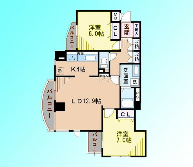 コスモ西川口アンソレール(2LDK) 5階の間取り