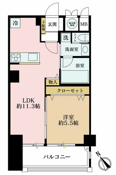 間取り図 1LDK、専有面積39.31m2、バルコニー面積5.5m2