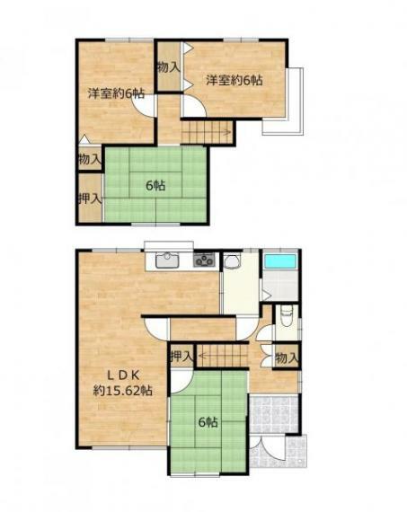 間取り図 平成4年12月築・木造2階建・建物面積89.70m2（27.13坪）4LDKです。水回りの交換を中心としたリフォームでリフレッシュしましたのでさわやかに新生活をスタートできますよ。