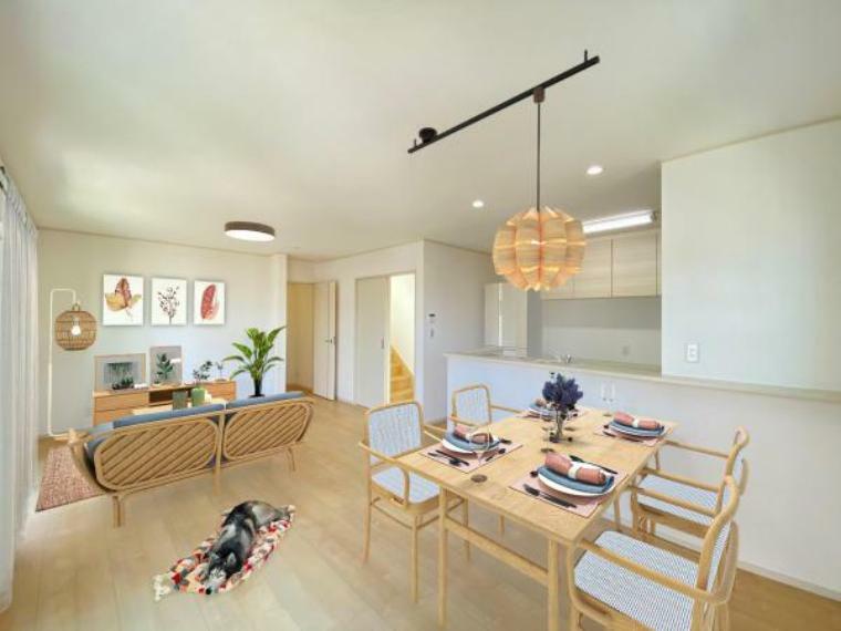 居間・リビング （配置してある家具はCGによるイメージ）大きなソファを置いてゆったりとご生活頂けるリビング。家族が集まる場所だからこそゆったりとした空間を実現しています。（2024.4.10撮影）
