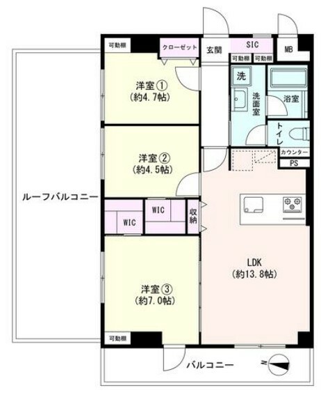 間取図（3LDK＋2WIC＋SIC）