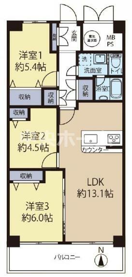 間取り図 南向きにつきまして日当り・通風良好。新規リノベーション施工が完了致しましたのでいつでも内覧が可能です。