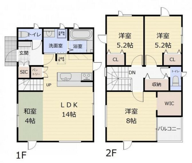 間取り図 LDK＋和室でゆとりある18帖の広々空間！開放感たっぷりの対面キッチンは、小さなお子様も様子を見ながらお料理や洗い物ができます！