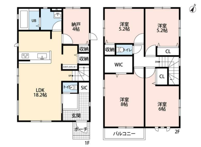 間取り図 2階は4部屋あるのでお子様が大きくなっても安心ですね＾＾納戸やWIC、SICなど収納も豊富です＾＾