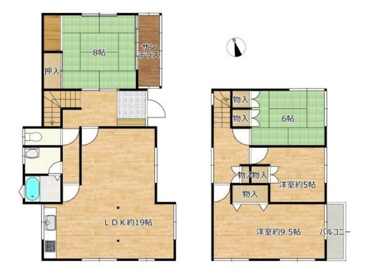 間取り図 昭和56年11月築・軽量鉄骨造2階建・建物面積144.21m2（43.62坪）です。水回りの交換を中心としたリフォームでリフレッシュしましたのでさわやかに新生活をスタートできますよ。