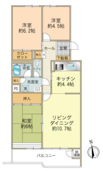 間取り図 3LDK、専有面積80.77m2、バルコニー面積9.14m2、8階建8階部分