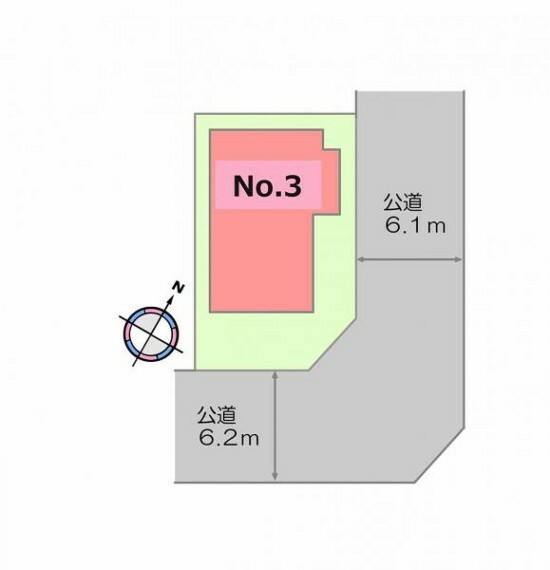 区画図 前面道路が広いため運転も安心です。駐車2台！