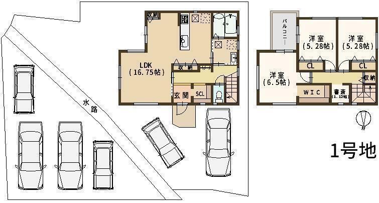 参考プラン間取り図 【1号地】建物参考価格:1666.3万円（89.43m2）