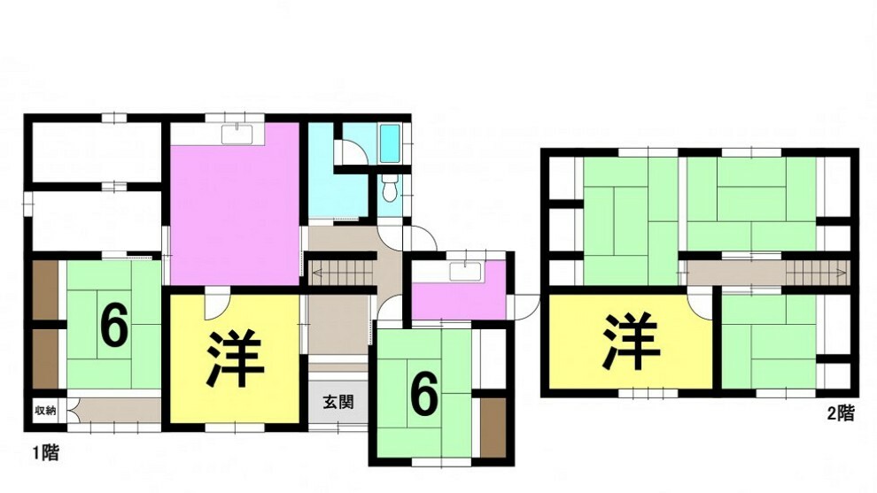 間取り図 ■6LDK ■建物面積延:175.56平米（53.10坪）、1階:114.45平米、2階:61.11平米