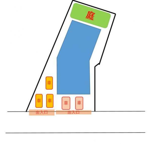 区画図 【現地区画図】普通車2台・軽自動車2台の合計4台が駐車できます。