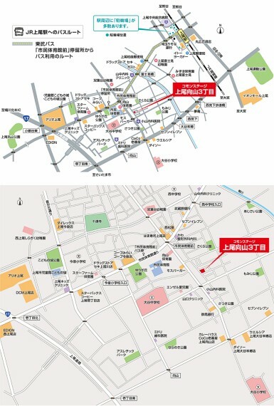 区画図 現地案内図JR「上尾」駅へは自転車で10分（約1,760m～1,790m）。上尾駅周辺には駐輪場が充実しており自転車の利用も便利です。