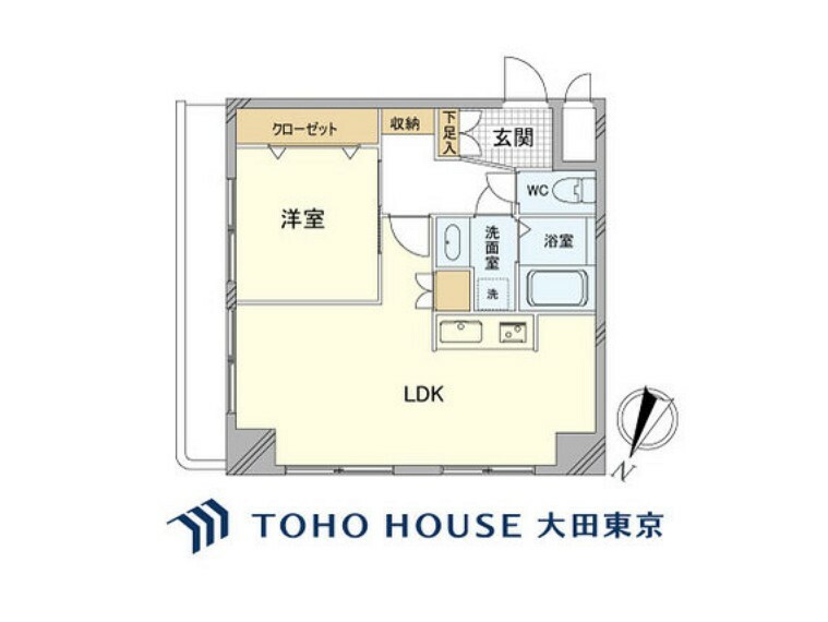 間取り図 1LDK、専有面積41.58m2、バルコニー面積6.6m2