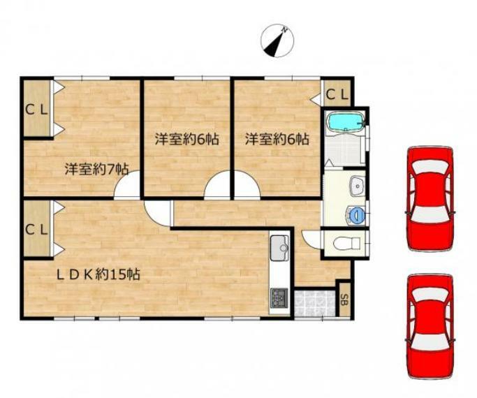 間取り図 【リフォーム済】平屋建ての3LDKです。階段がないため年をとった後も安心です。