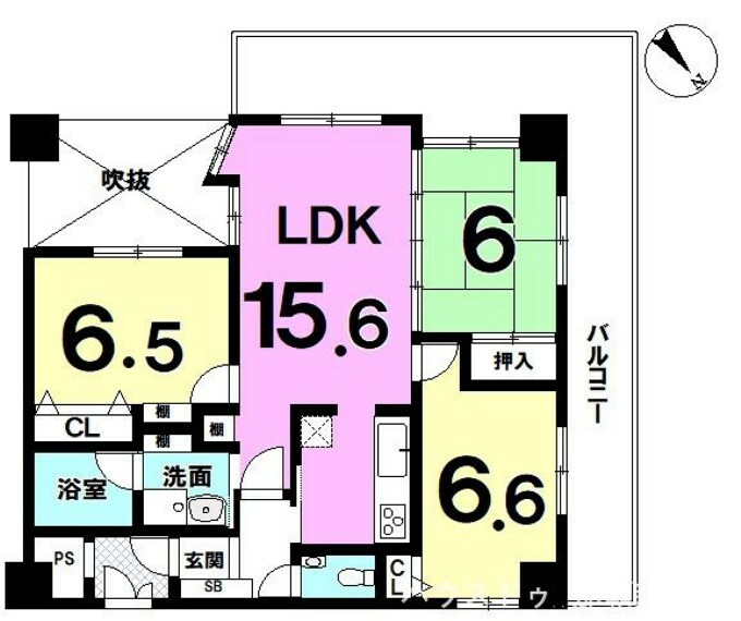 間取り図 【空室】即内覧可能！3LDK・専有面積75.12m2・角部屋・全居室6畳以上・駐車場空有（要確認）