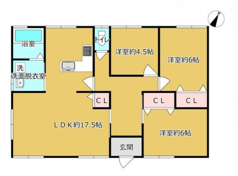 間取り図 【リフォーム済】リフォーム後の間取図です。広々17.5帖が特徴の3LDKです。