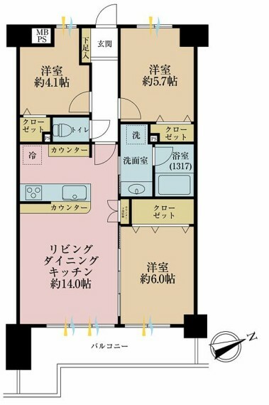 間取り図 2SLDK、専有面積65.72平米、バルコニー面積9.45平米