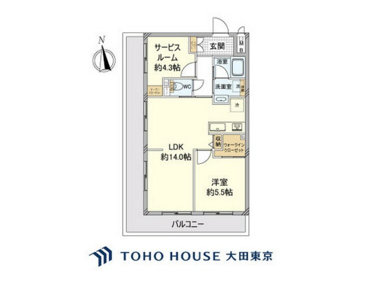 間取り図 1LDK＋S（納戸）、専有面積54.88m2、バルコニー面積18.15m2