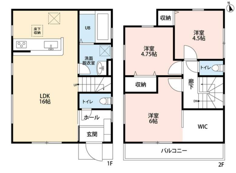 間取り図 3LDKとウォークインクローゼットでゆとりのある暮らしが実現。2階は洋室が3部屋あるので、お子様が大きくなっても安心ですね＾＾