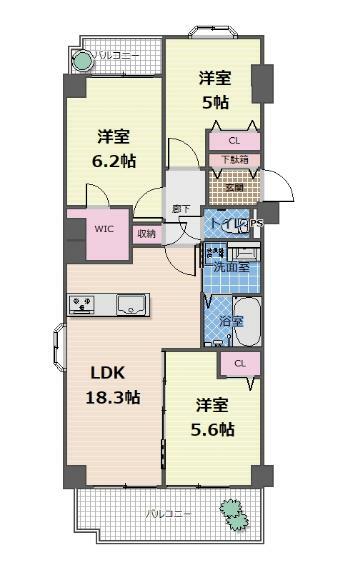 イトーピア桜山マンション(3LDK) 3階の間取り