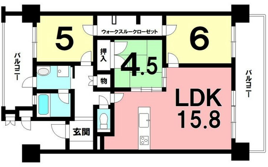 間取り図 3LDK、ハウスクリーニング済み、2面バルコニー、高層階【専有面積73.26m2】