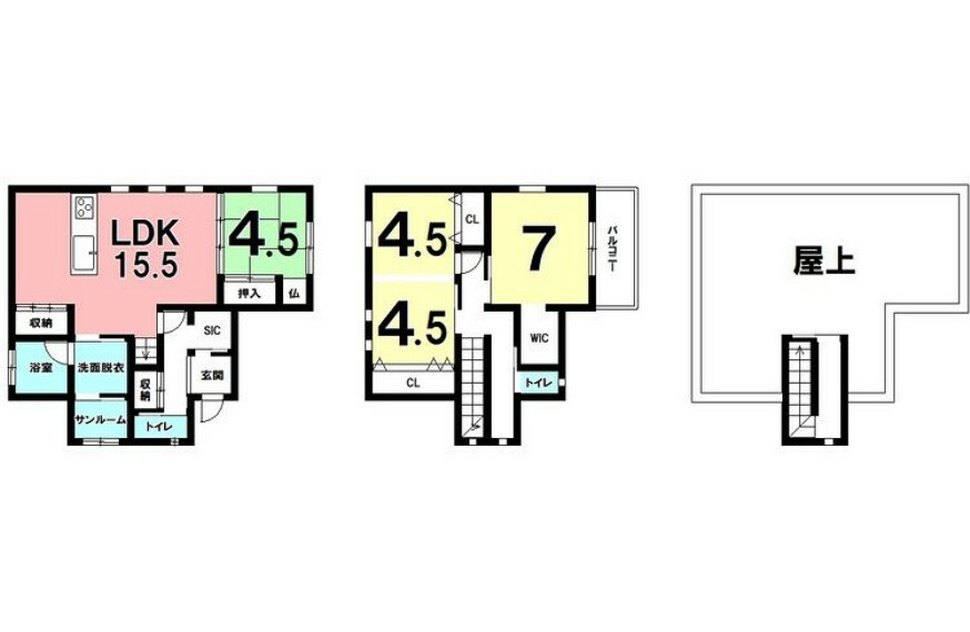 間取り図 4LDK、オール電化、ルーフバルコニー、サンルーム【建物面積105.98m2（32.05坪）】