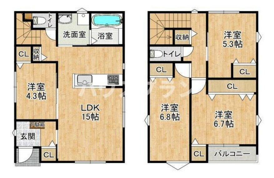 1号地参考プラン図　各所収納が充実しています