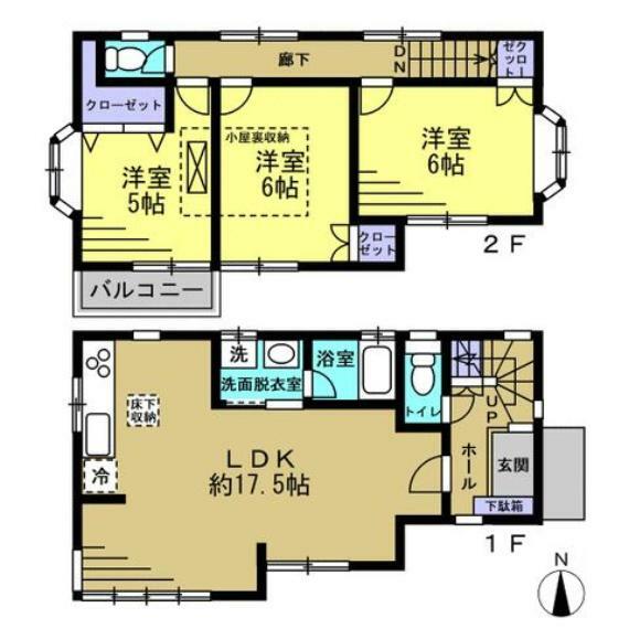 間取り図 【間取図】3LDK。南側に庭有り。