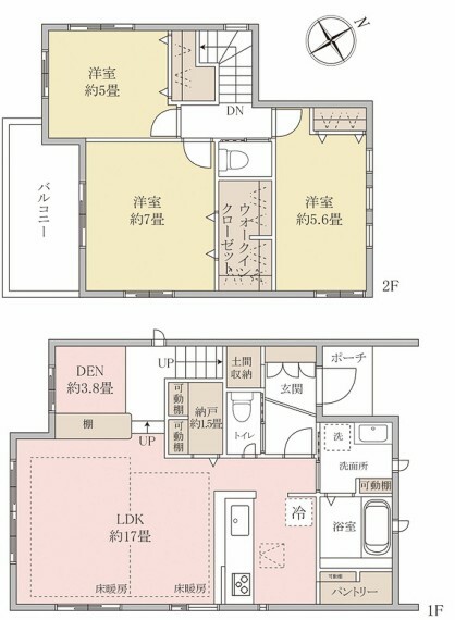 間取り図 【収納豊富な3LDK ファミリータイプ!!】・土間収納・ウォークインクローゼット・納戸・パントリー等を配置していますので住空間がスキッリ片付き心地よく暮らして頂けます