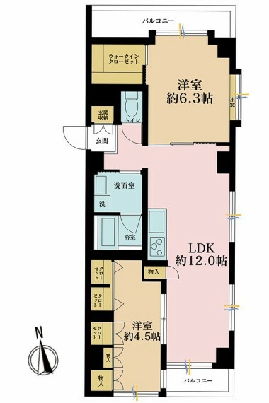 間取り図 2LDK、専有面積59m2