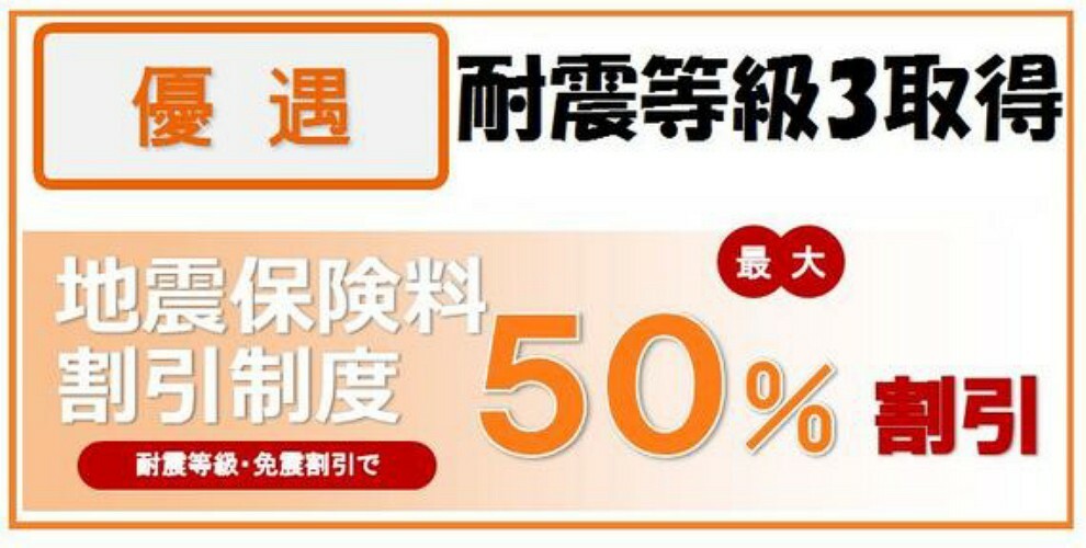 構造・工法・仕様 耐震等級3取得の為、地震保険最大50％OFFになります。