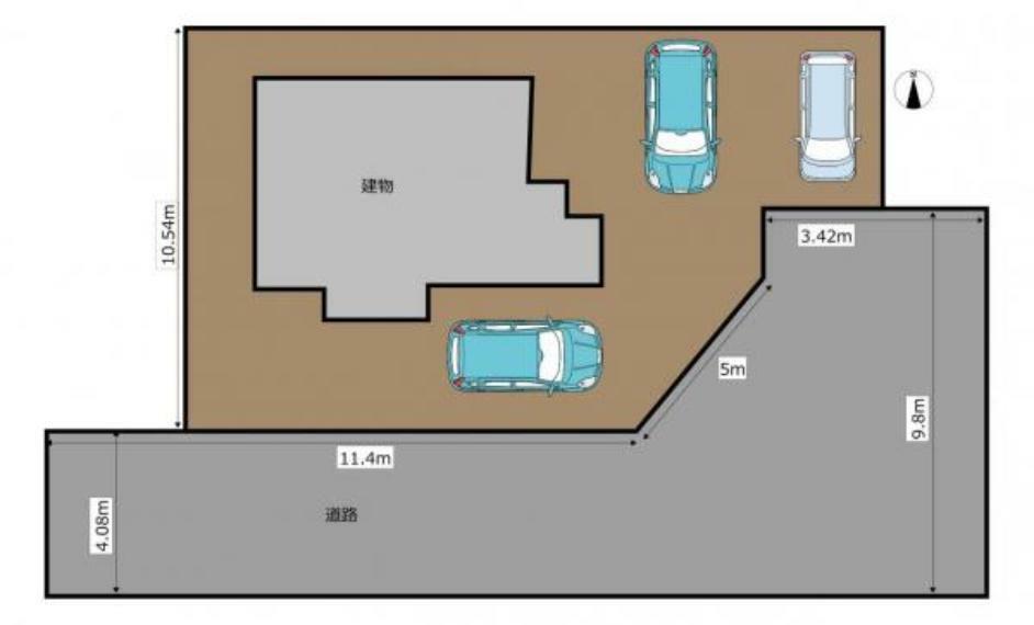 【区画図】駐車場は現状2台並列駐車から、お庭を拡張して3台駐車可能です。