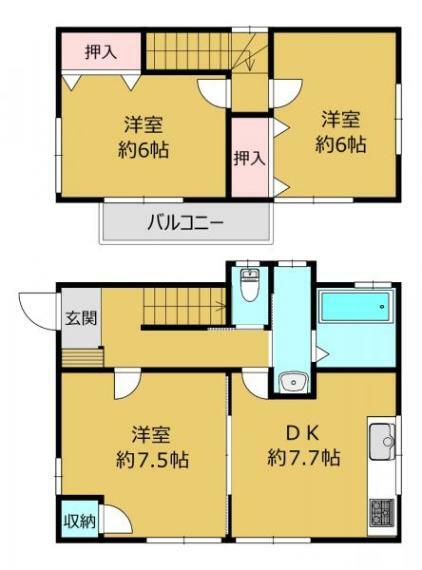 間取り図 【間取】間取は3DKです。2～3人にピッタリ小ぶりな住宅になります。