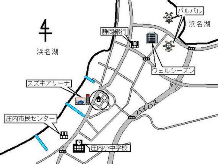 土地図面 【現地案内図】庄内学園（小中一貫校）450mスーパー車14分